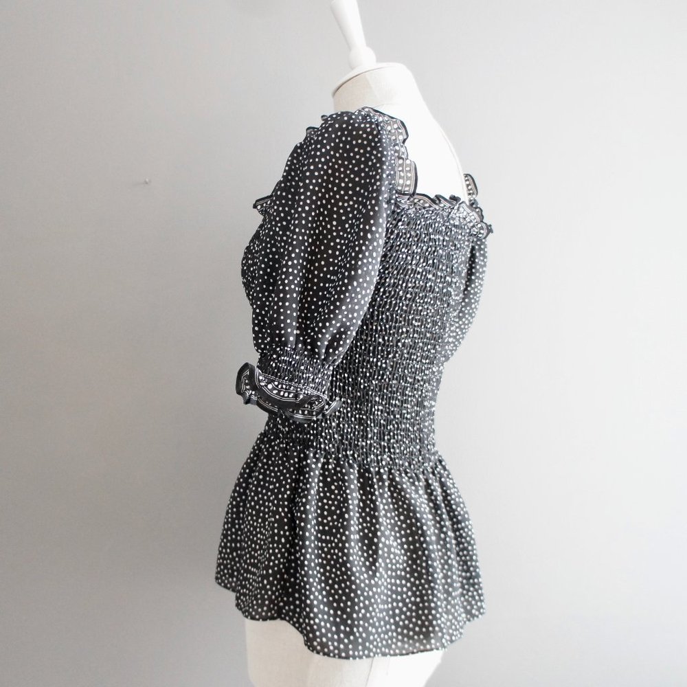Max Studio Polka Dot Square Neck Black & White Top